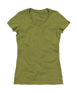 T-shirt publicitaire femme manches courtes col en v | Janet V-neck Women Earth Green