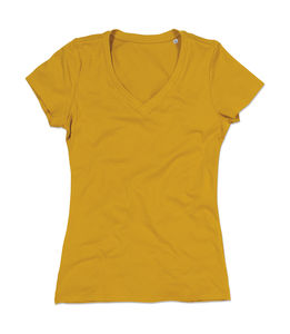 T-shirt publicitaire femme manches courtes col en v | Janet V-neck Women Indian Yellow