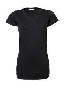 T-shirt publicitaire femme manches courtes cintré col en v | Farso Black