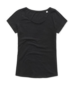 T-shirt publicitaire femme manches courtes col en v | Sharon Oversized Crew Neck Black Opal