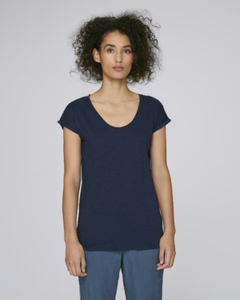 T-shirt col V et bords francs | Stella Invents Slub French Navy