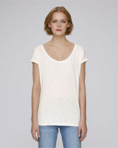 T-shirt col V et bords francs | Stella Invents Slub Vintage White