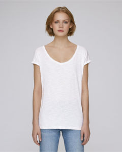 T-shirt col V et bords francs | Stella Invents Slub White
