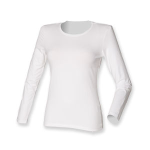 Tee-shirt stretch femme manches longues publicitaire | Ladies feel good White